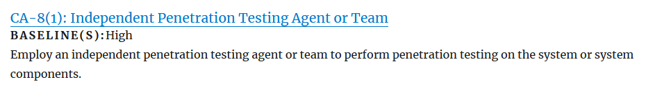 NIST SP 800-53 CA-8 External Pentest